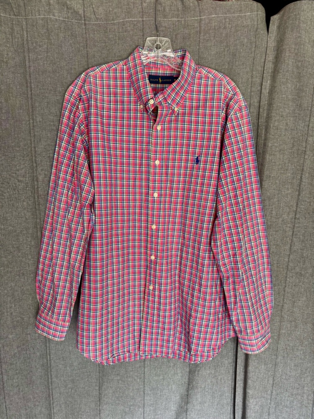 Ralph Lauren Men's Polo Shirt Plaid Multicolor Long Sleeve Cotton Pink Size XL